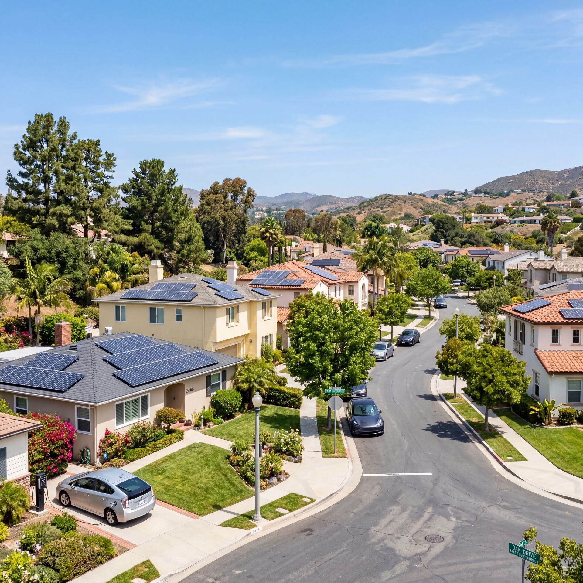Solar-powered neighbourhood with panels on every rooftop