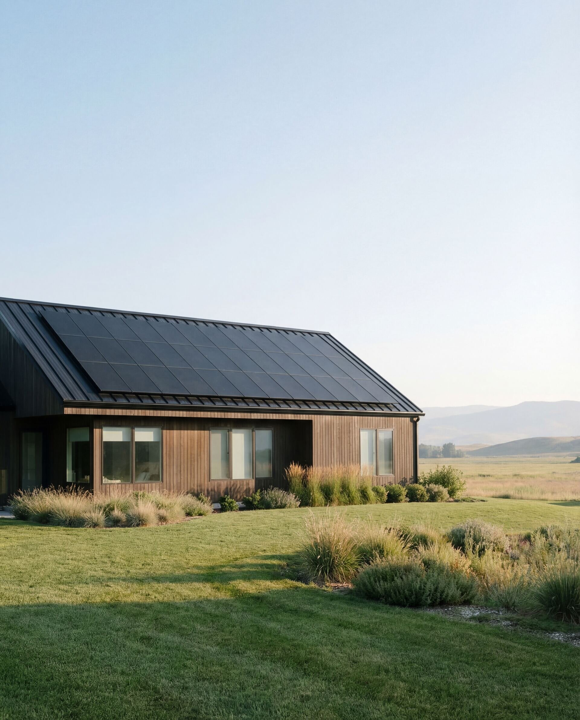 Family enjoying clean outdoor living with solar-powered home and garden