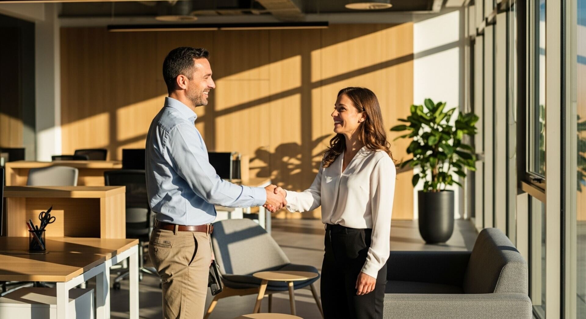 Solar business partners shaking hands on a partnership agreement