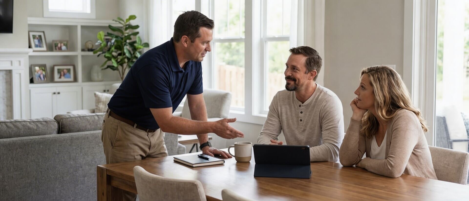Elevation Energy installer with family outside solar-powered home